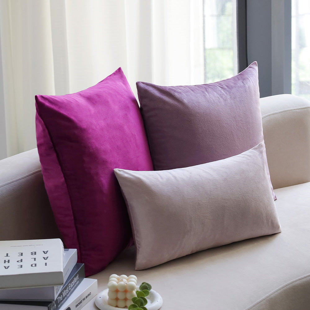 Beautiful colors of purple, lavender and silver Pack of 3 velvet throw pillow covers and inserts included 3 sizes of 1 of 20"x20", 1 of 18"x18"and 1 of 12"x20", 20x20 inch.