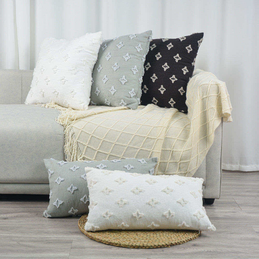 Set of 2 Large Square Flower Tufted Pillow Covers Embroidered Daisy flower (With/Without Inserts) 20x20 inches, pack of 2 throw pillows