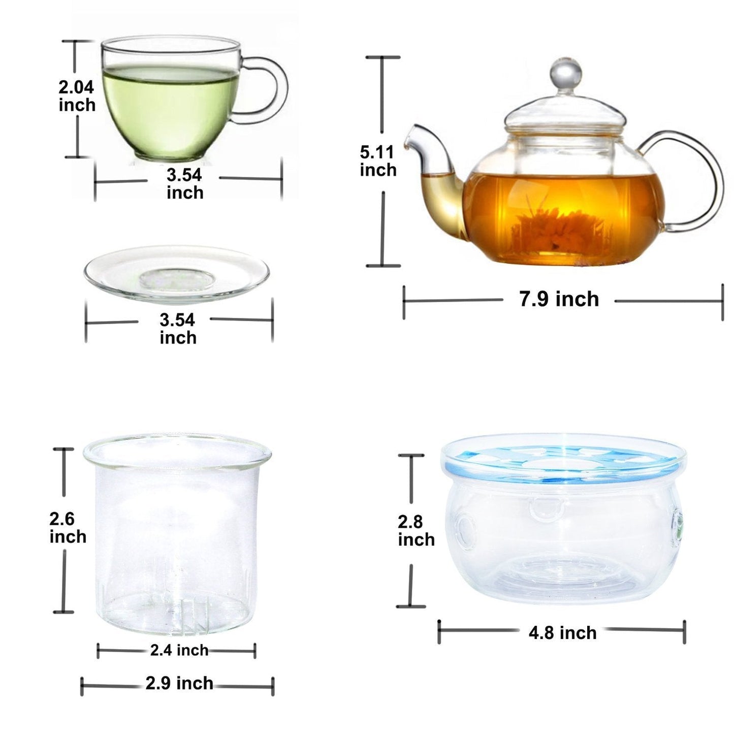 Teapot with infuser + warmer and 4 cups