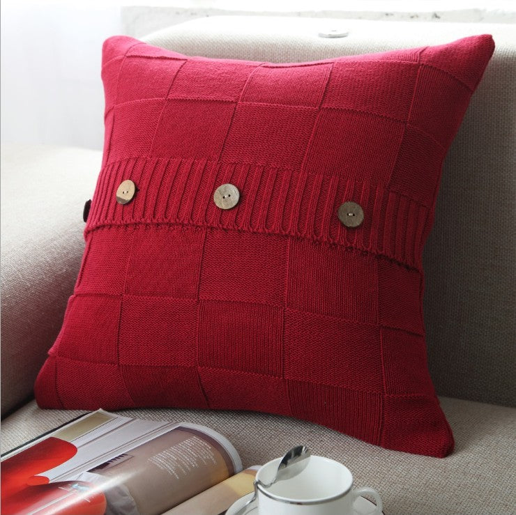 18"x18" knitted Button Throw Pillow | 9 Bold & Neutral Color Options + Insert Sizes