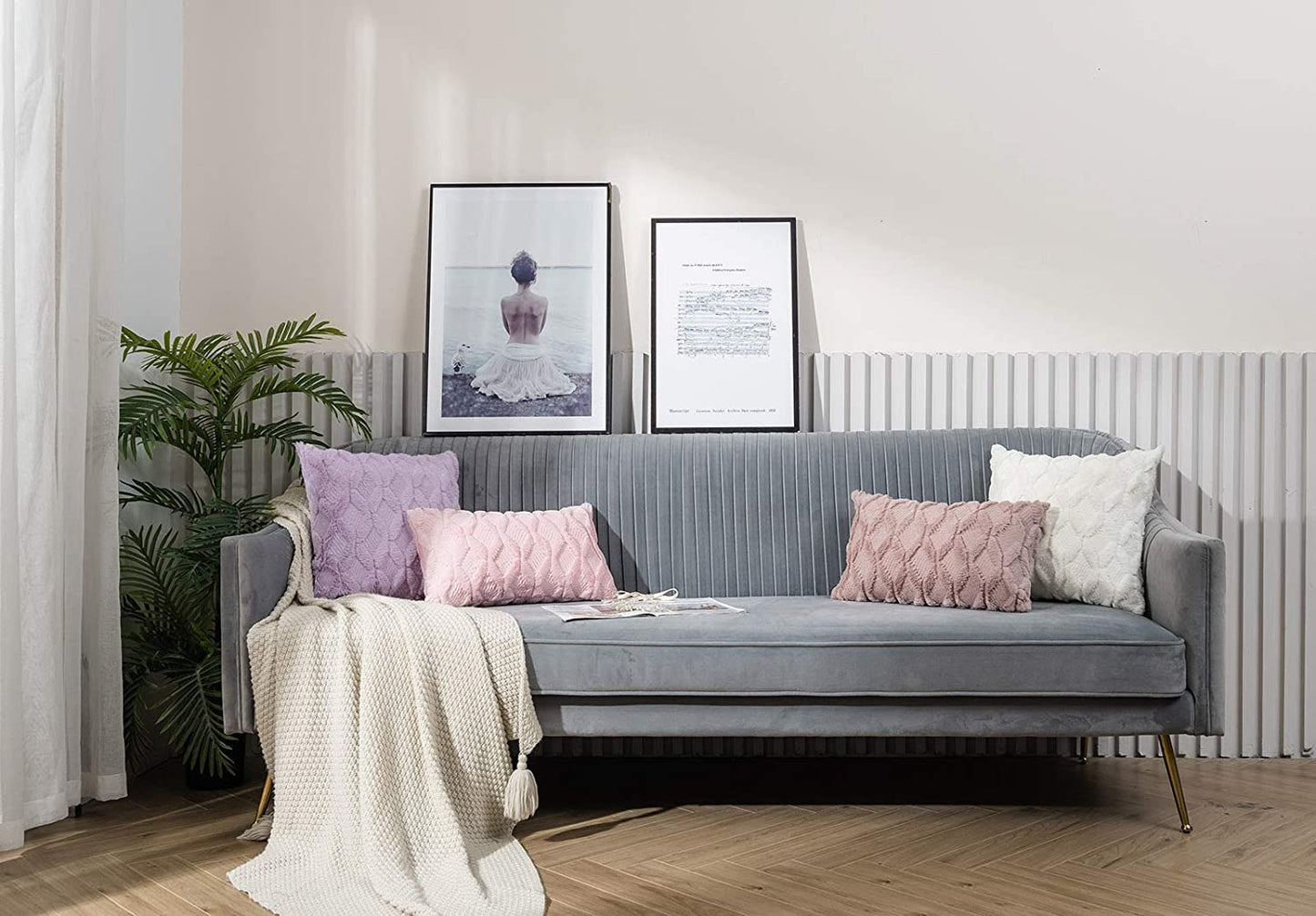 Rectangular Lumbar Plush Throw Pillow Covers, Pack of 2 Luxury Soft Pillowcases, Solid Colors, (With/Without Inserts) 12x20 inch