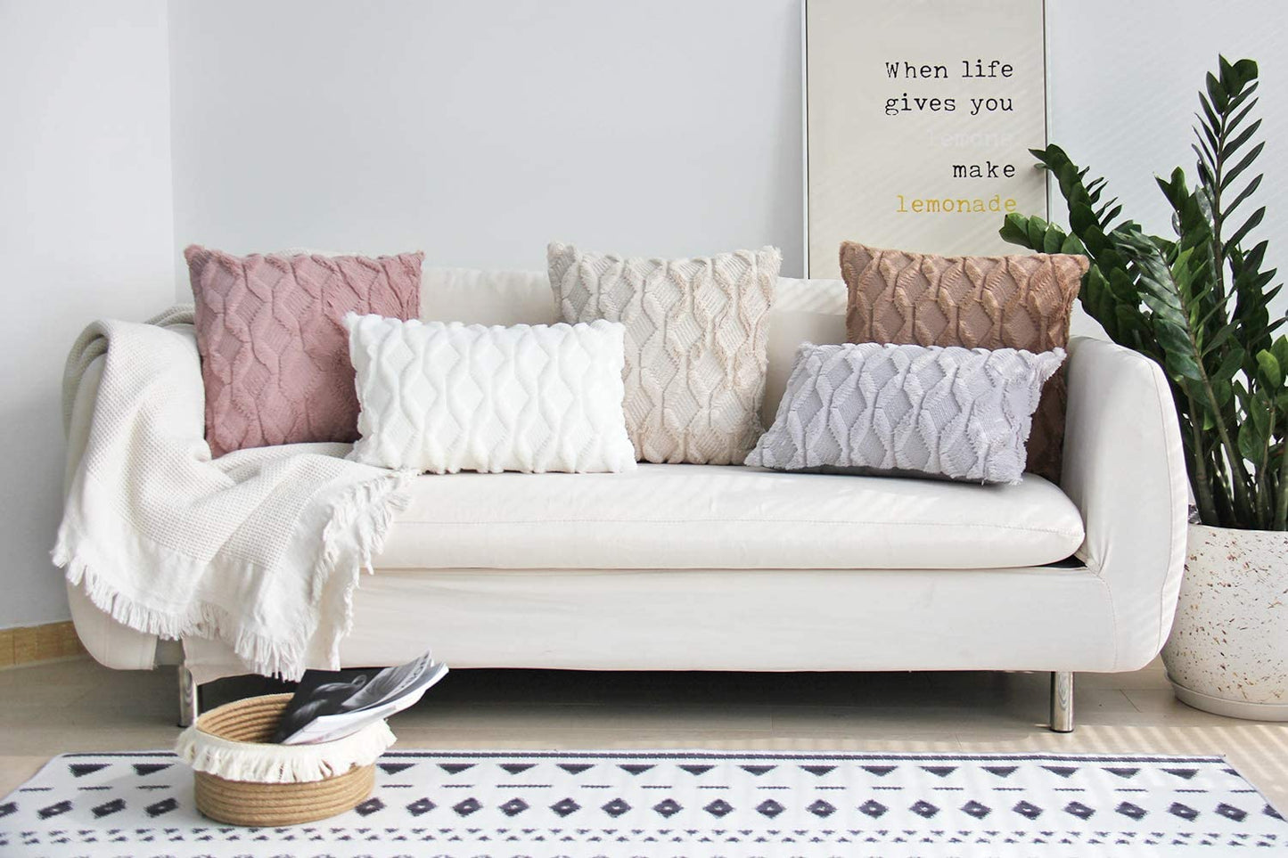 Rectangular Lumbar Plush Throw Pillow Covers, Pack of 2 Luxury Soft Pillowcases, Solid Colors, (With/Without Inserts) 12x20 inch