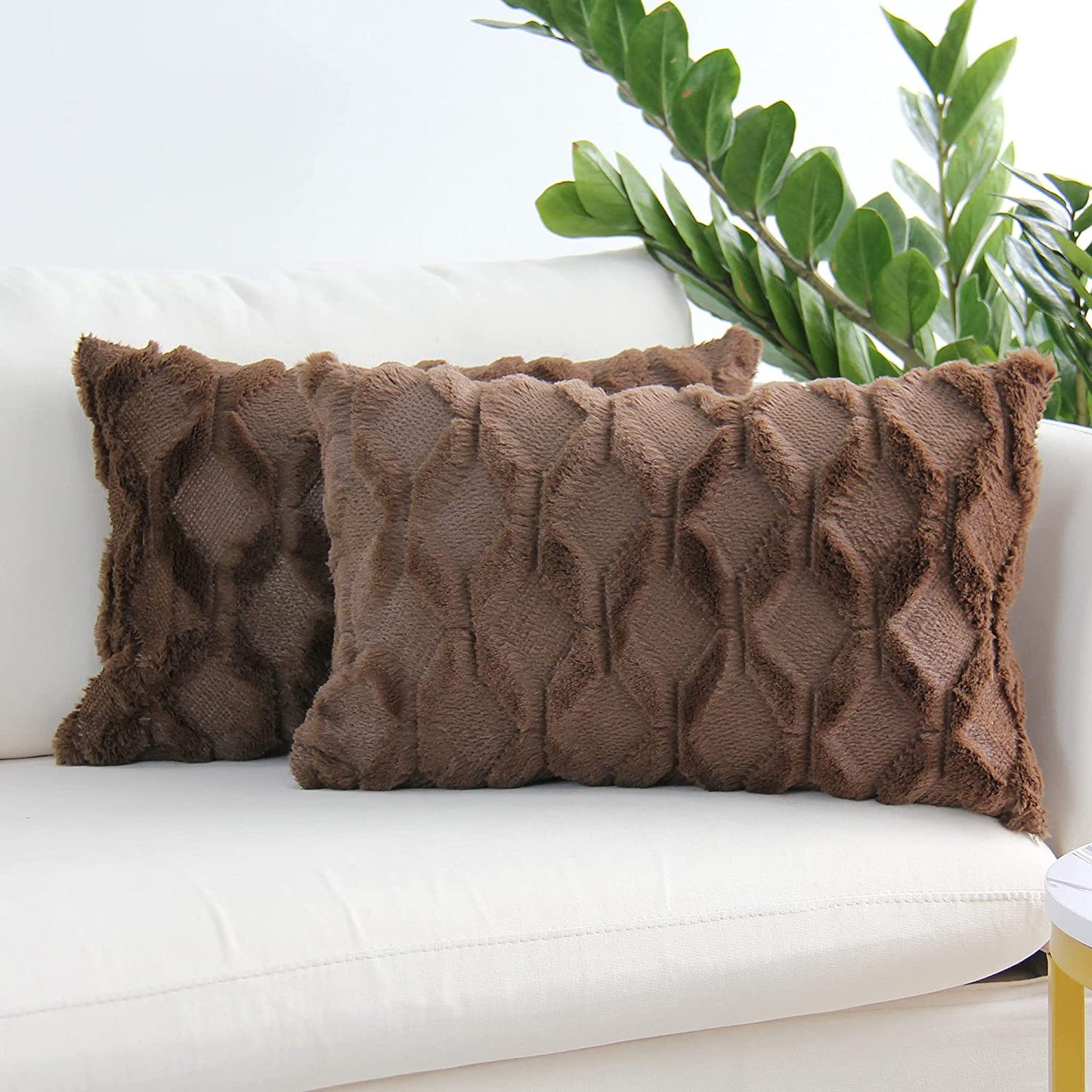 Rectangular Lumbar Plush Throw Pillow Covers, Pack of 2 Luxury Soft Pillowcases, Solid Colors, (With/Without Inserts) 12x20 inch