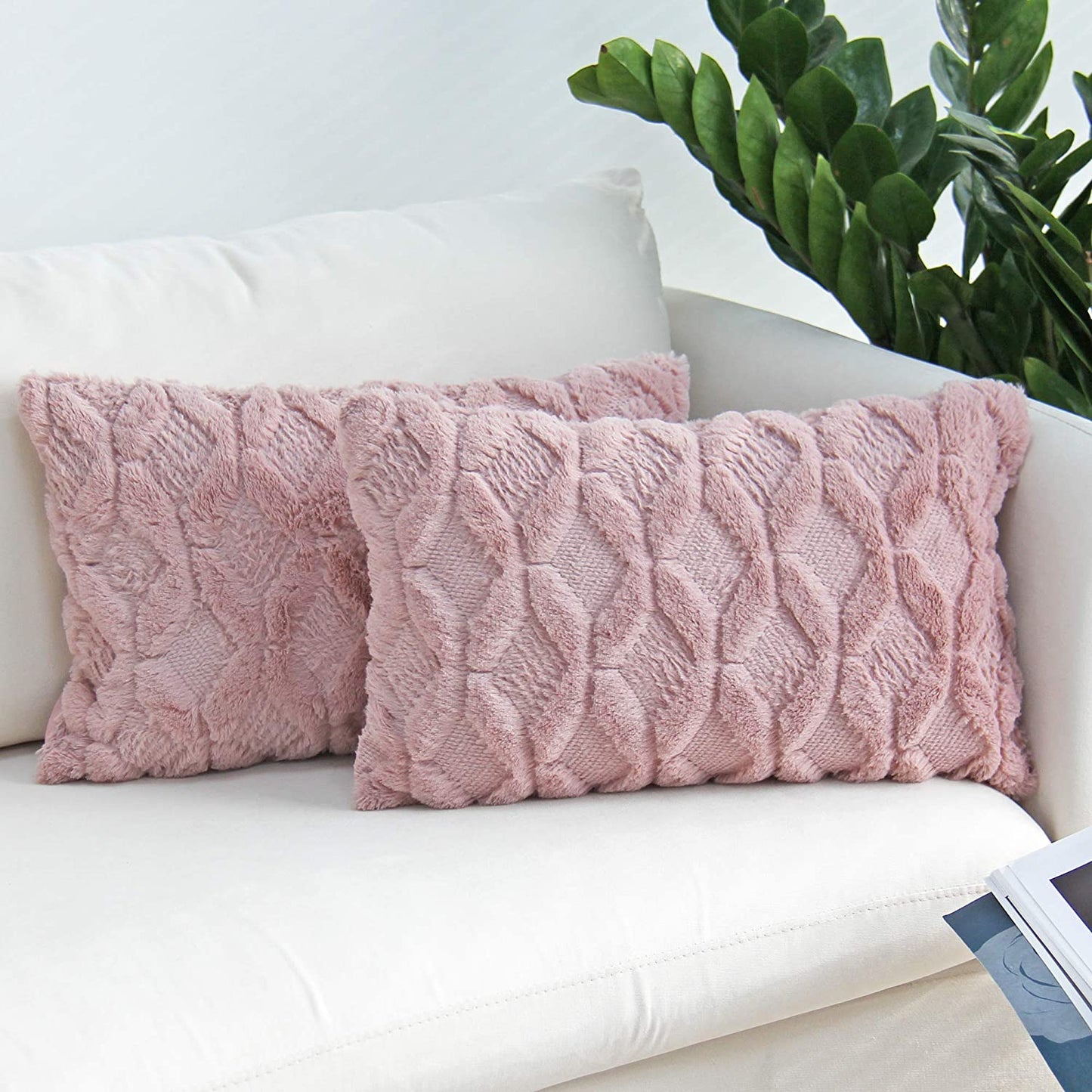 Rectangular Lumbar Plush Throw Pillow Covers, Pack of 2 Luxury Soft Pillowcases, Solid Colors, (With/Without Inserts) 12x20 inch