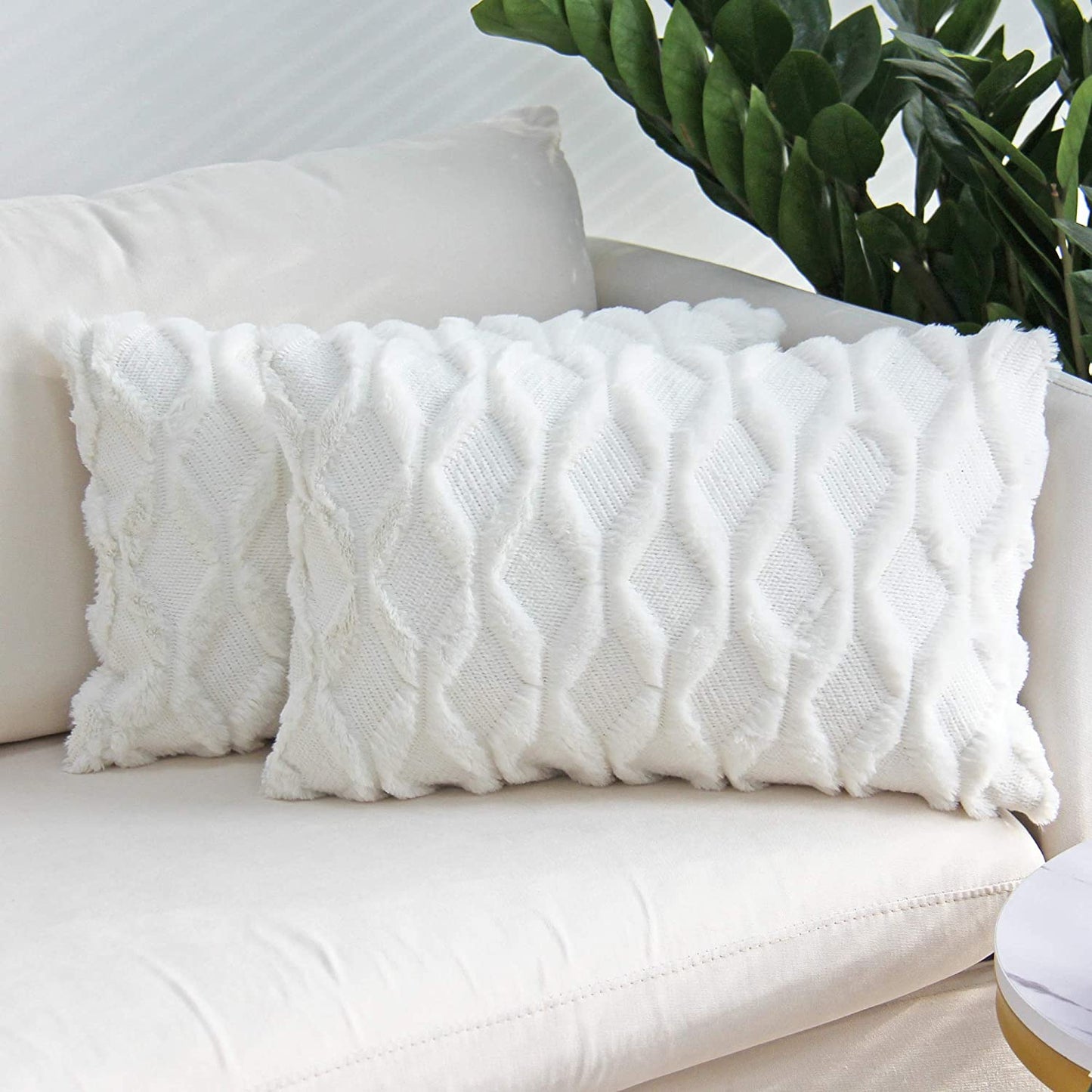 Rectangular Lumbar Plush Throw Pillow Covers, Pack of 2 Luxury Soft Pillowcases, Solid Colors, (With/Without Inserts) 12x20 inch