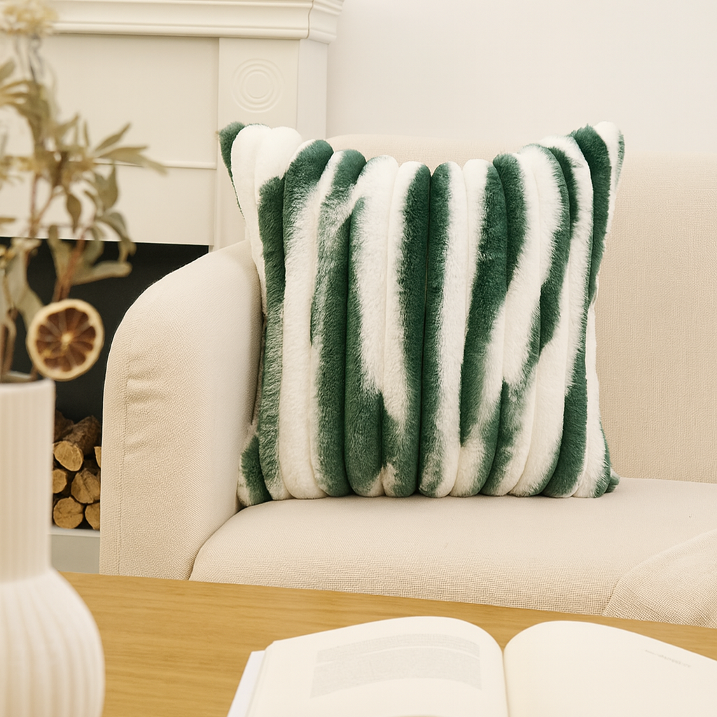 Green 18"x18" ribbed ombre faux fur throw pillow ultra-soft two-tone design luxury textured accent insert included