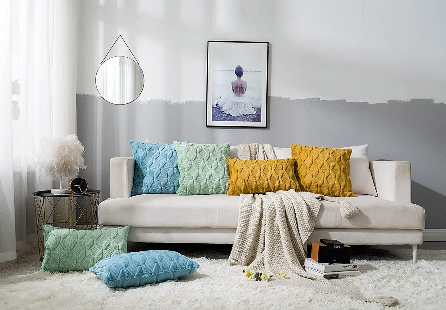 Rectangular Lumbar Plush Throw Pillow Covers, Pack of 2 Luxury Soft Pillowcases, Solid Colors, (With/Without Inserts) 12x20 inch