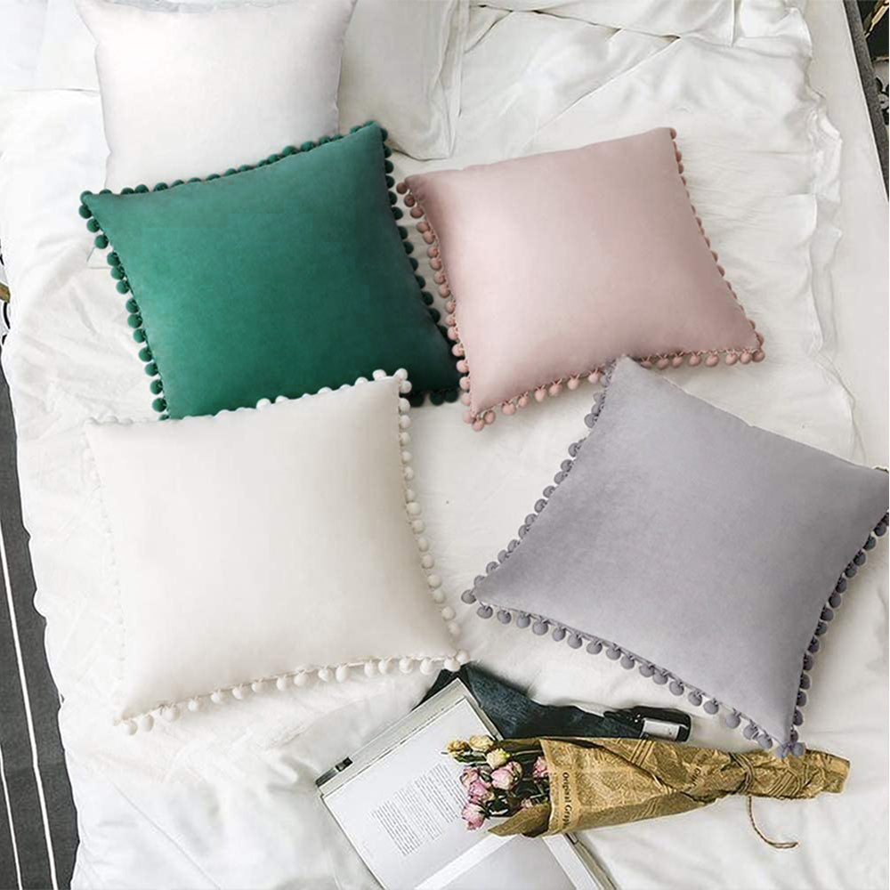 Pompoms Throw Pillow (With/Without Inserts)18x18 inches, pack of 2 throw pillows