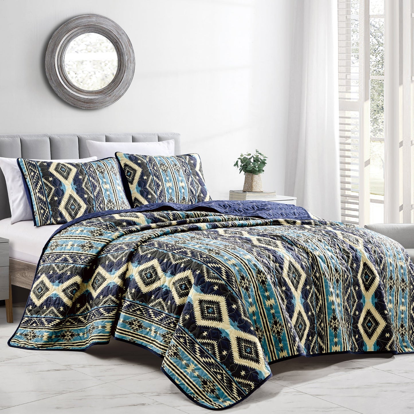 Closeout - 3 Piece Boho Style Print Bedspread Set King & Queen Size for Bedroom