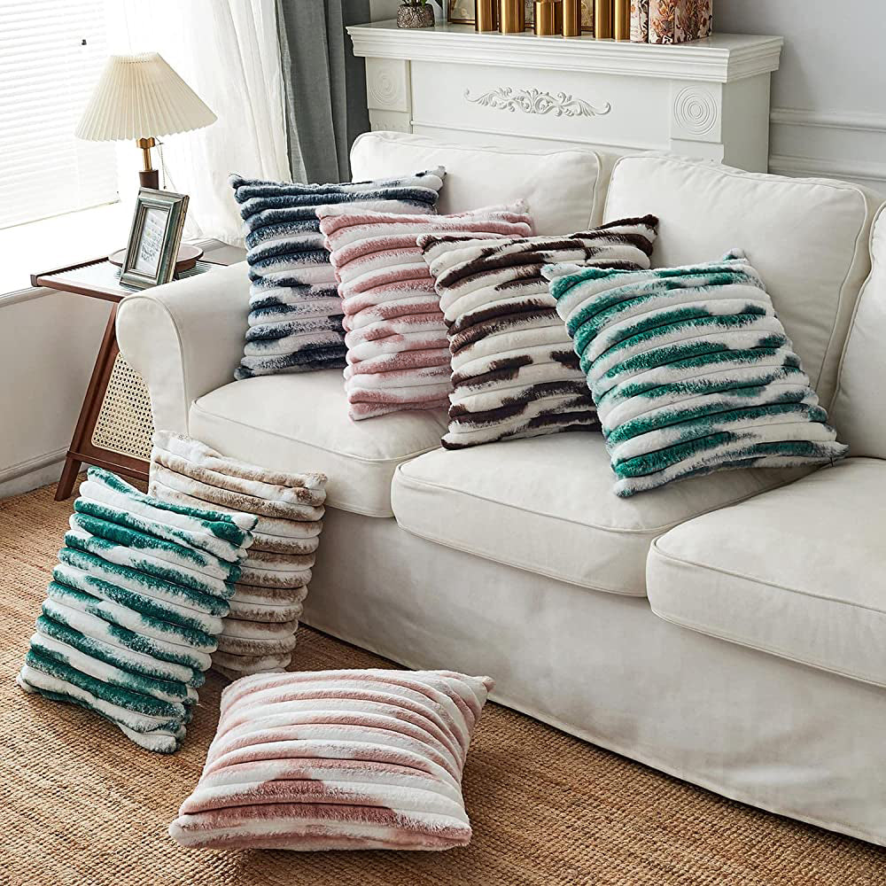 Set of 4 polyester blends well square throw pillow covers with inserts options (reversible sides) size 18"x18"