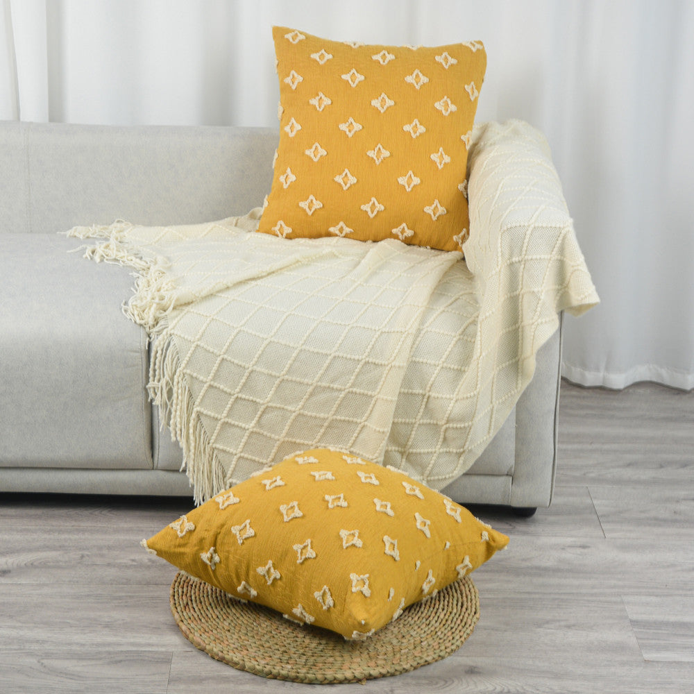 20''x20'' tufted floral 100% cotton throw pillow | 7 colors textured daisy stitch design | boho chic couch & bedroom accent | insert included