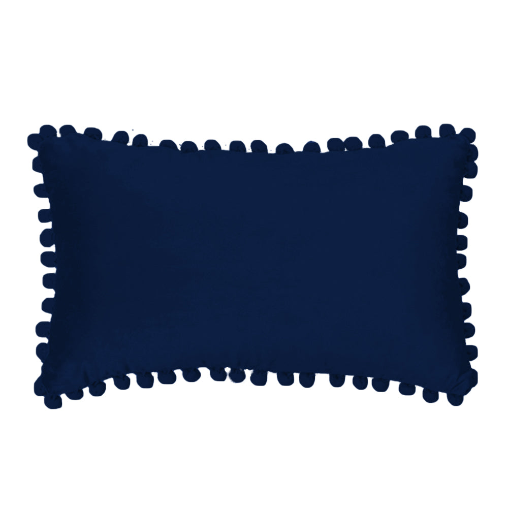 12''x20'' velvet pom-pom lumbar support throw pillow | 7 colors soft & playful ball trim design | chic lumbar & accent pillow | insert included