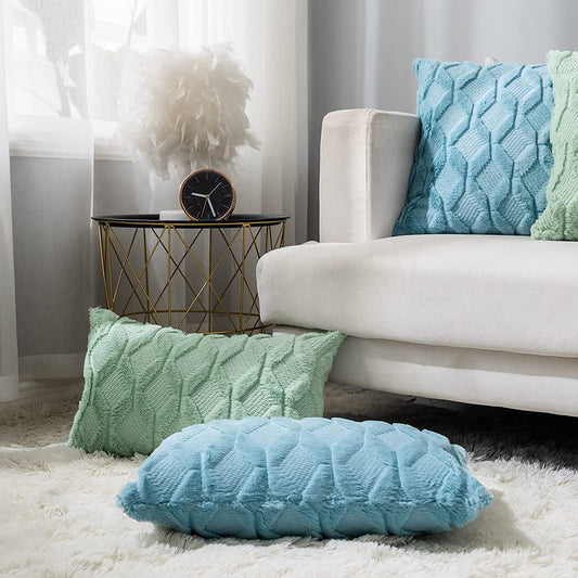 Rectangular Lumbar Plush Throw Pillow Covers, Pack of 2 Luxury Soft Pillowcases, Solid Colors, (With/Without Inserts) 12x20 inch