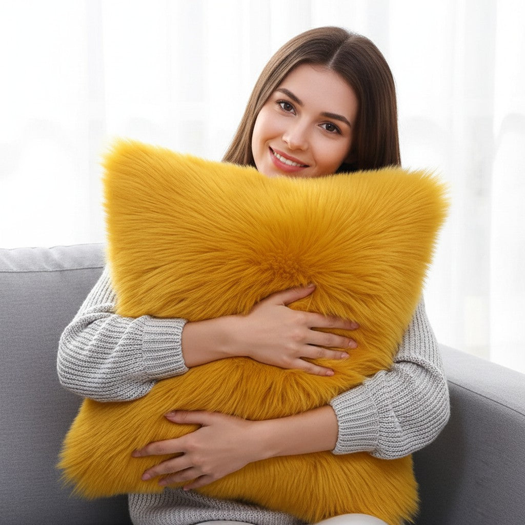 Luxury Faux Fur Throw Pillow | 6 Bold & Neutral Colors | Insert Included 3 sizes