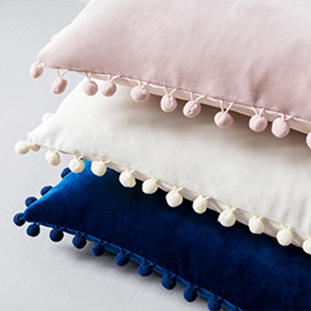 Rectangular Pompoms Lumbar Throw Pillow(With/Without Inserts)12x20 inches, pack of 2 throw pillows