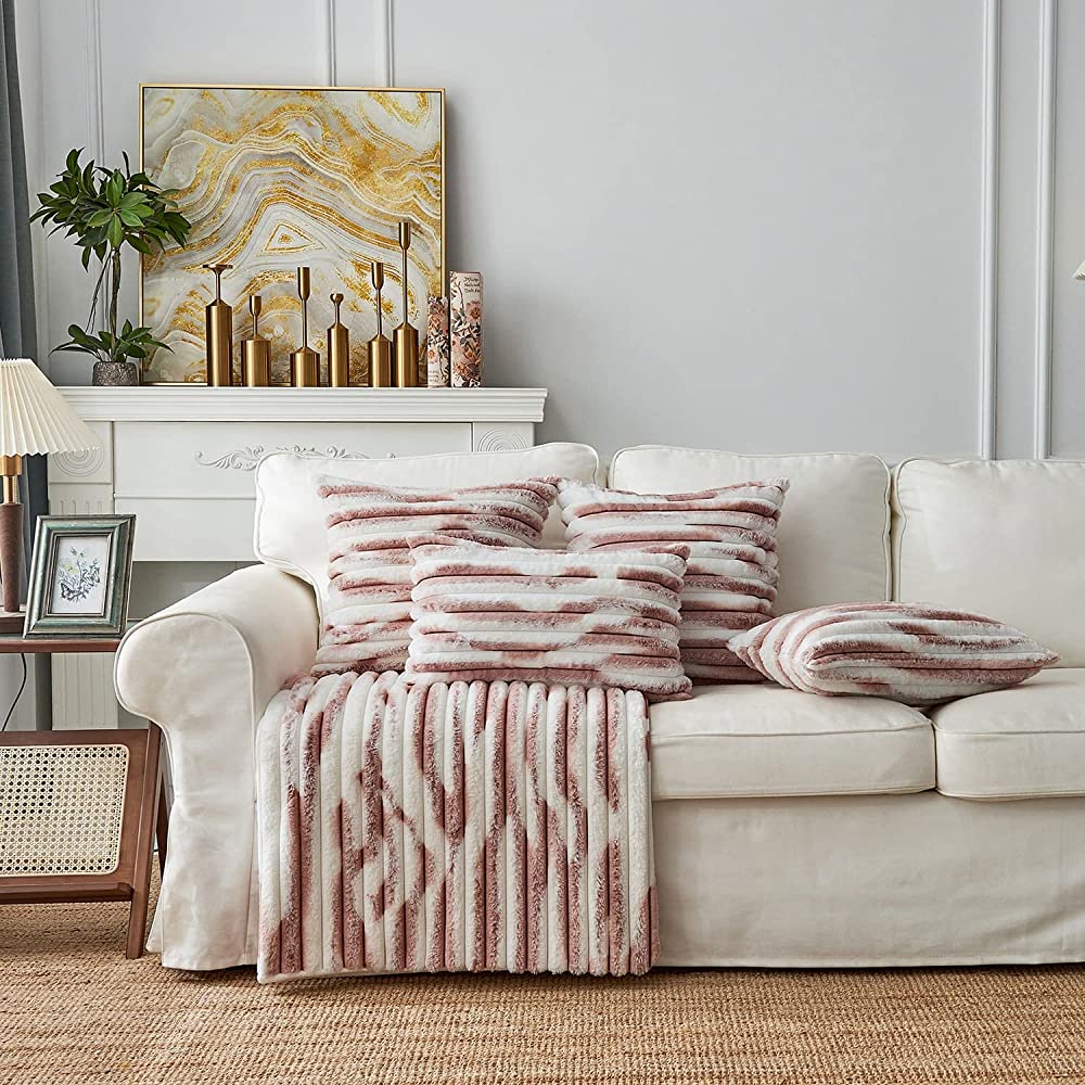 Set of 4 polyester blends well square throw pillow covers with inserts options (reversible sides) size 18"x18"