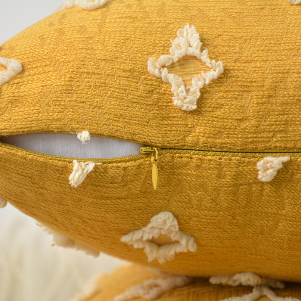 20''x20'' tufted floral 100% cotton throw pillow | 7 colors textured daisy stitch design | boho chic couch & bedroom accent | insert included