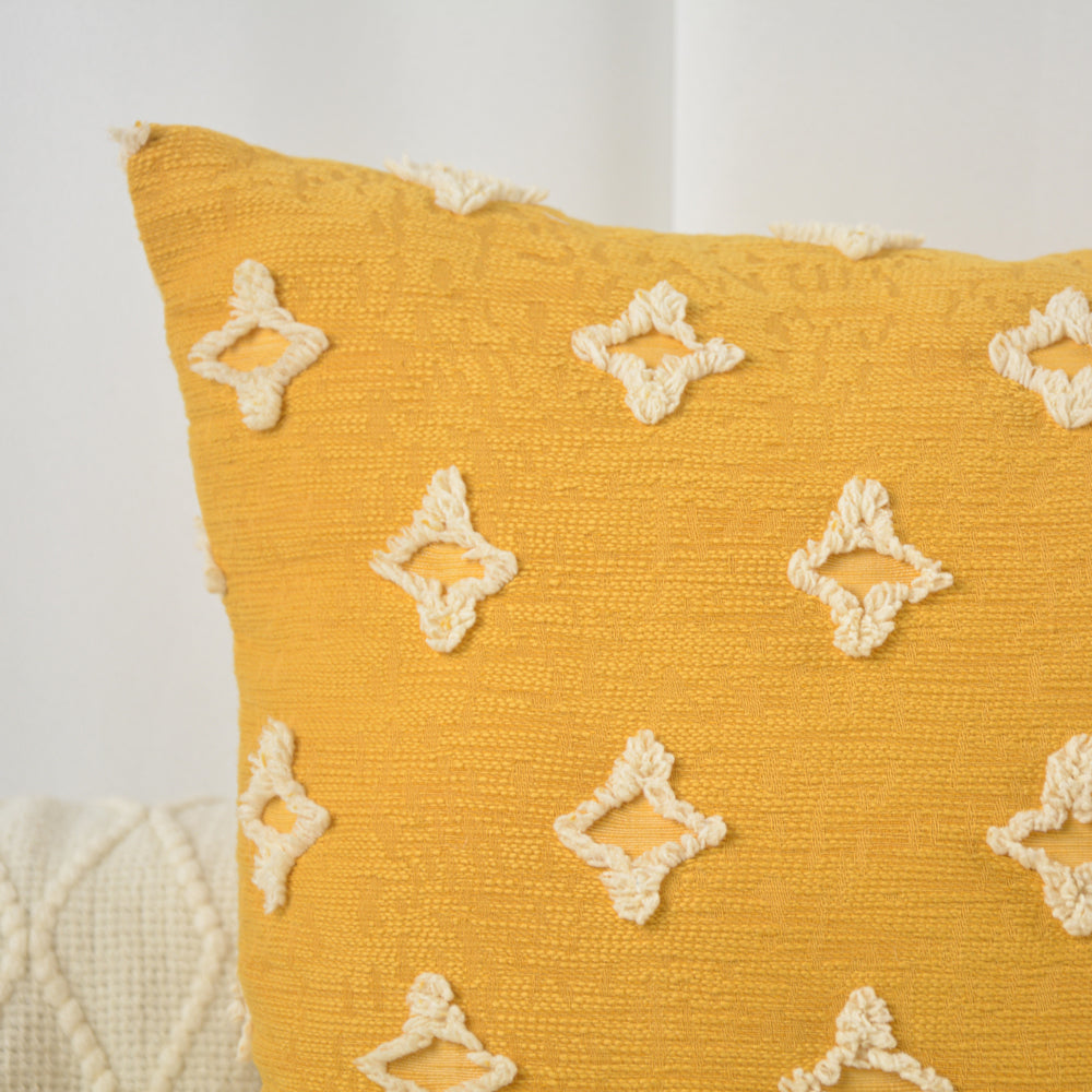 12''x20'' tufted floral lumbar support 100% cotton throw pillow | 7 colors textured daisy stitch design | boho chic lumbar & accent pillow | insert included