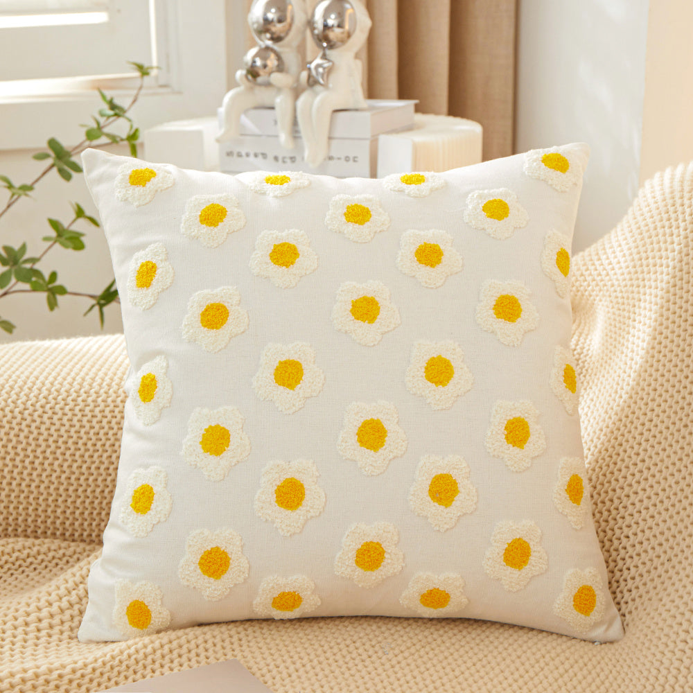 Sunshine Blossom Whimsical Floral Square Throw Pillow (With/Without insert) 18''x18'' set of 2