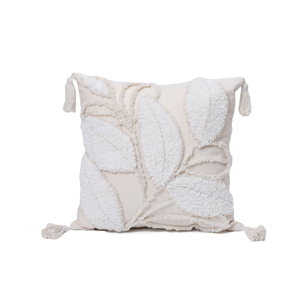 Tufted Leaf Decorative Throw Pillow with Tassels – Textured Cotton Cushion (With or Without Inserts) 18''x18'' set of 2