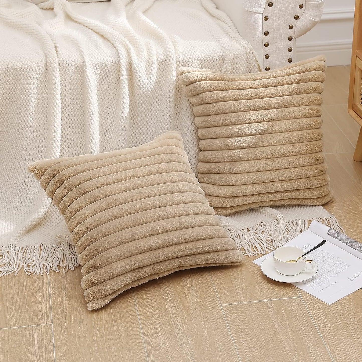 Pack of 2 Polyester Blend Throw Square Pillow Cover & 450g Insert reversible sides, removable cover size 18x18 inch