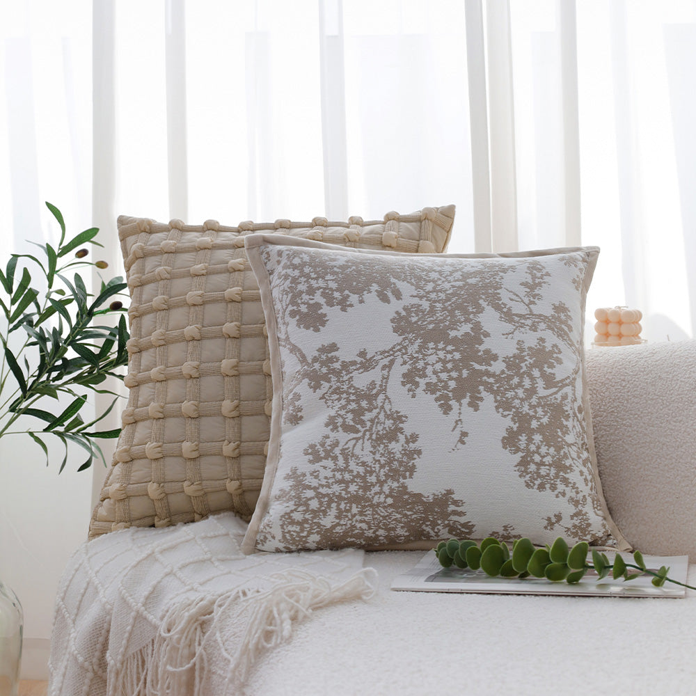 18"x18" Square Throw Pillow | Elegant Tree Motif Chenille Design | Soft & Textured Cushion Cover | 2 Insert Options | Neutral & Bold Colors