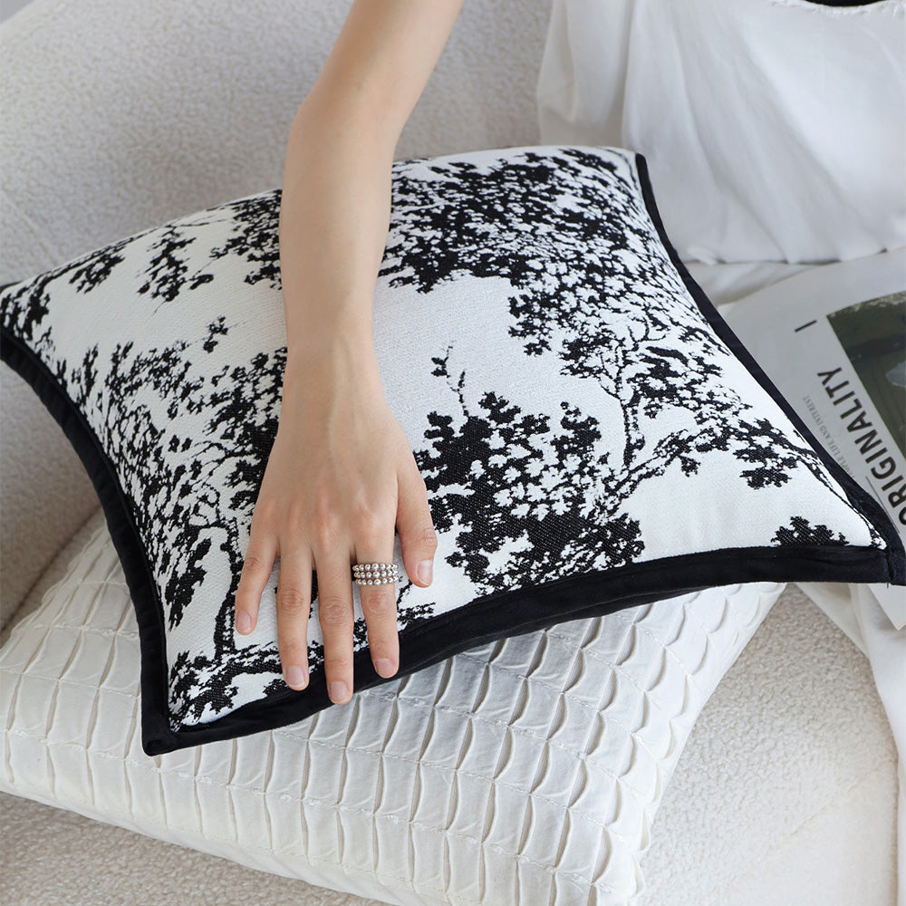 18"x18" Square Throw Pillow | Elegant Tree Motif Chenille Design | Soft & Textured Cushion Cover | 2 Insert Options | Neutral & Bold Colors