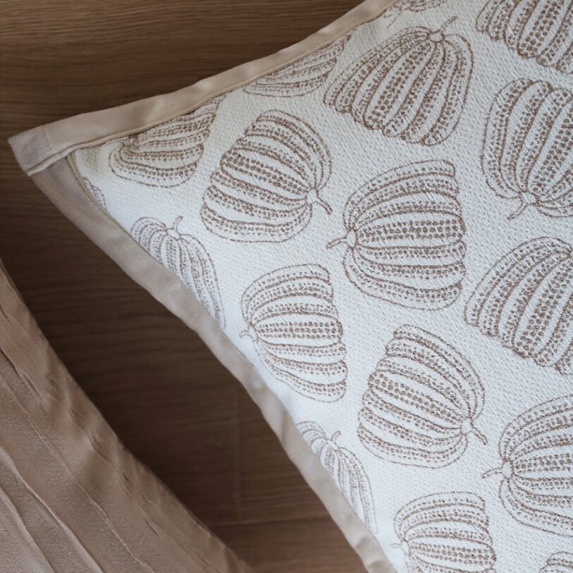 18"x18" Square Throw Pillow | Botanical Fruit Pattern | Soft Cotton Blend | 2 Insert Options | Neutral Colors