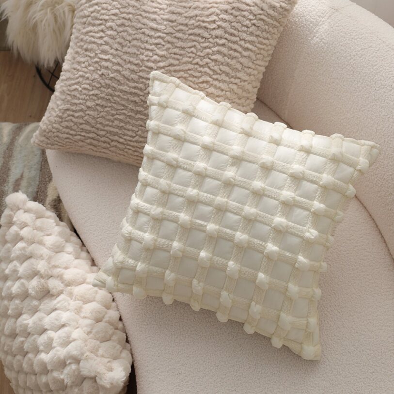18"x18" Square Throw Pillow | Textured Woven Jacquard Design | Soft Polyester Cushion Cover | 2 Insert Options | Available in Neutral & Bold Colors