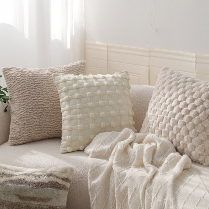 18"x18" Square Throw Pillow | Textured Woven Jacquard Design | Soft Polyester Cushion Cover | 2 Insert Options | Available in Neutral & Bold Colors