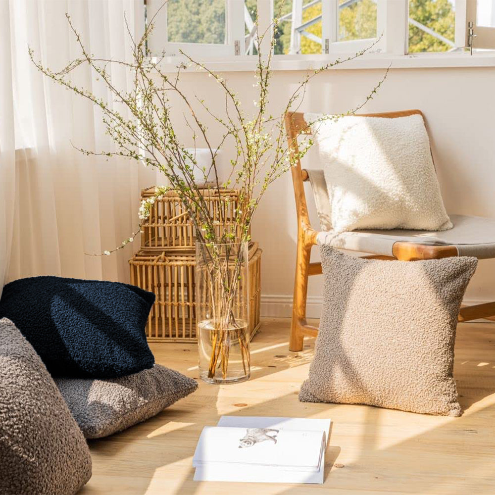 Set of 2 Teddy Faux Fluffy Solid Color Throw Pillows covers With Inserts as optional size 18"x18"