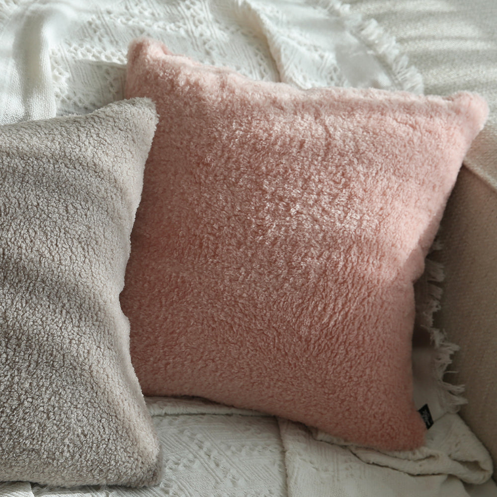 Set of 2 Teddy Faux Fluffy Solid Color Throw Pillows covers With Inserts as optional size 18"x18"