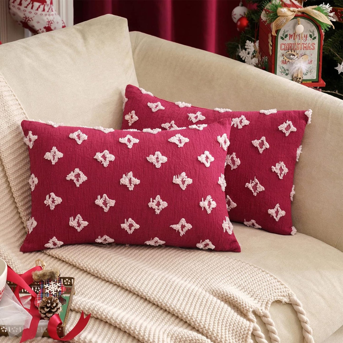 Rectangular Flower Tufted Pillow Daisy flower Lumbar Throw Pillow  (With/Without Inserts) 12x20 inches, pack of 2 throw pillows