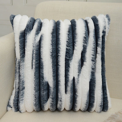 Blue 18"x18" ribbed ombre faux fur throw pillow ultra-soft two-tone design luxury textured accent insert included