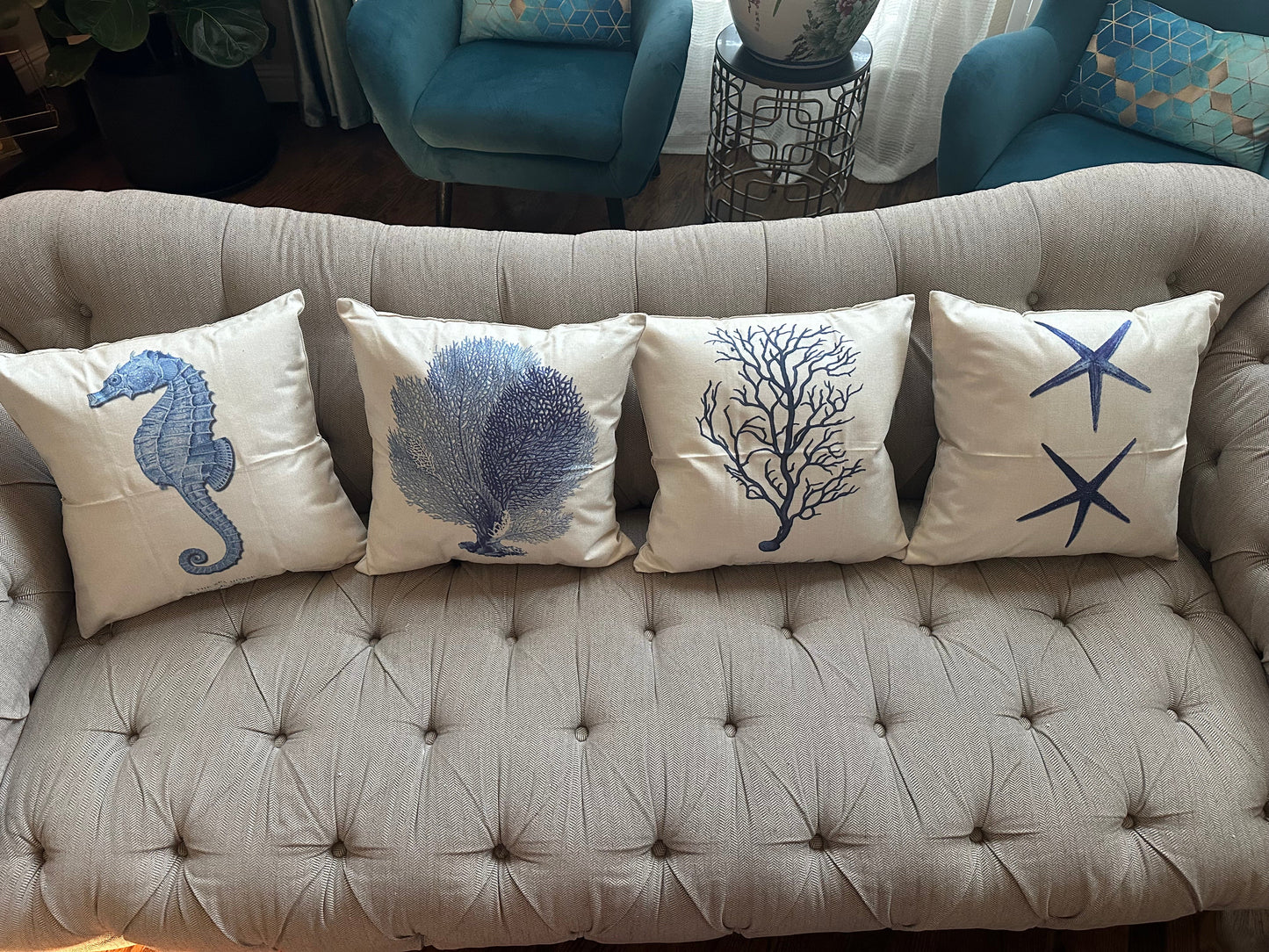 Set of 2 Square Cloth Throw Pillow Covers Ocean themes 18"x18"(With or Without Inserts)