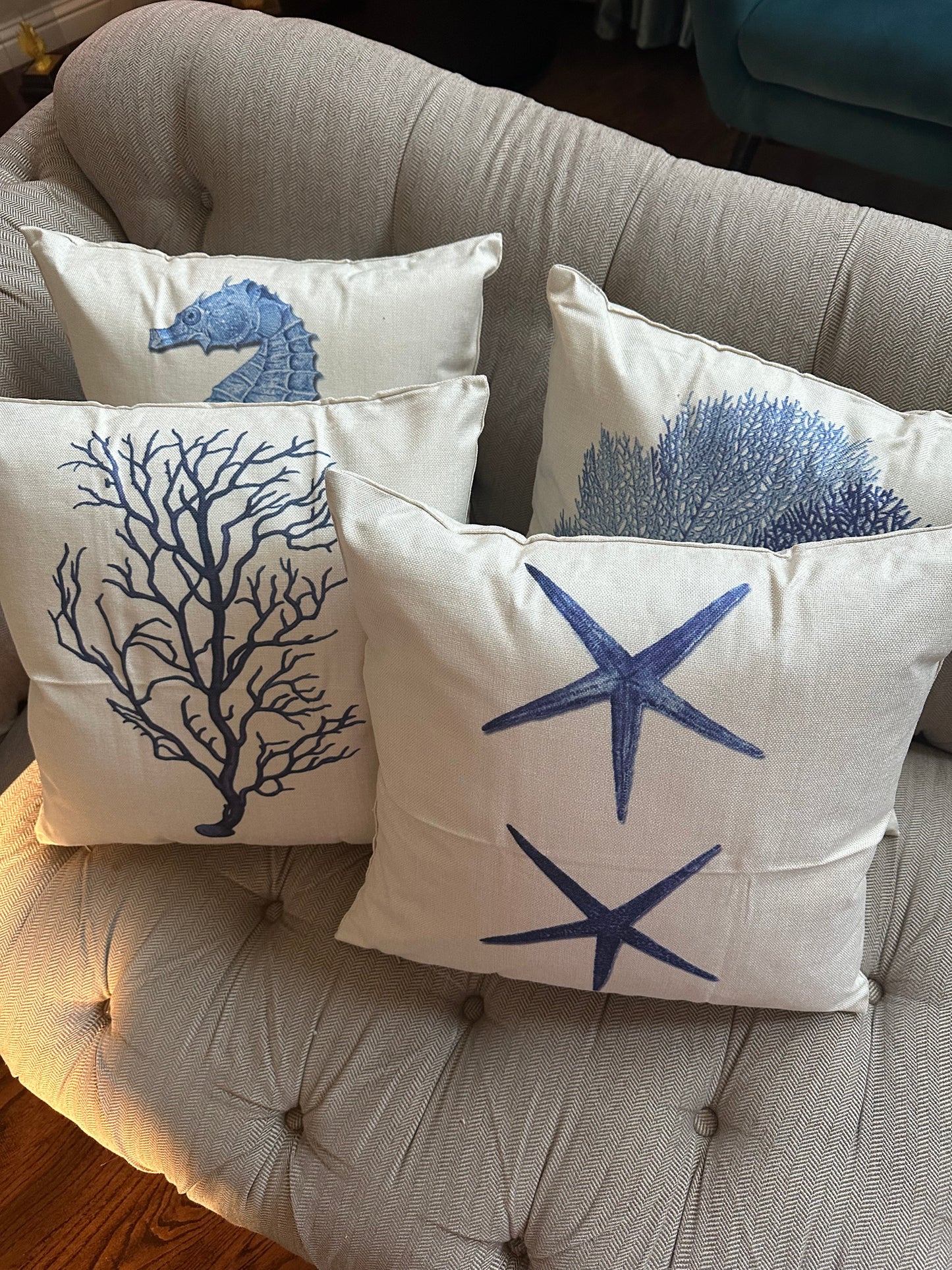 Set of 2 Square Cloth Throw Pillow Covers Ocean themes 18"x18"(With or Without Inserts)