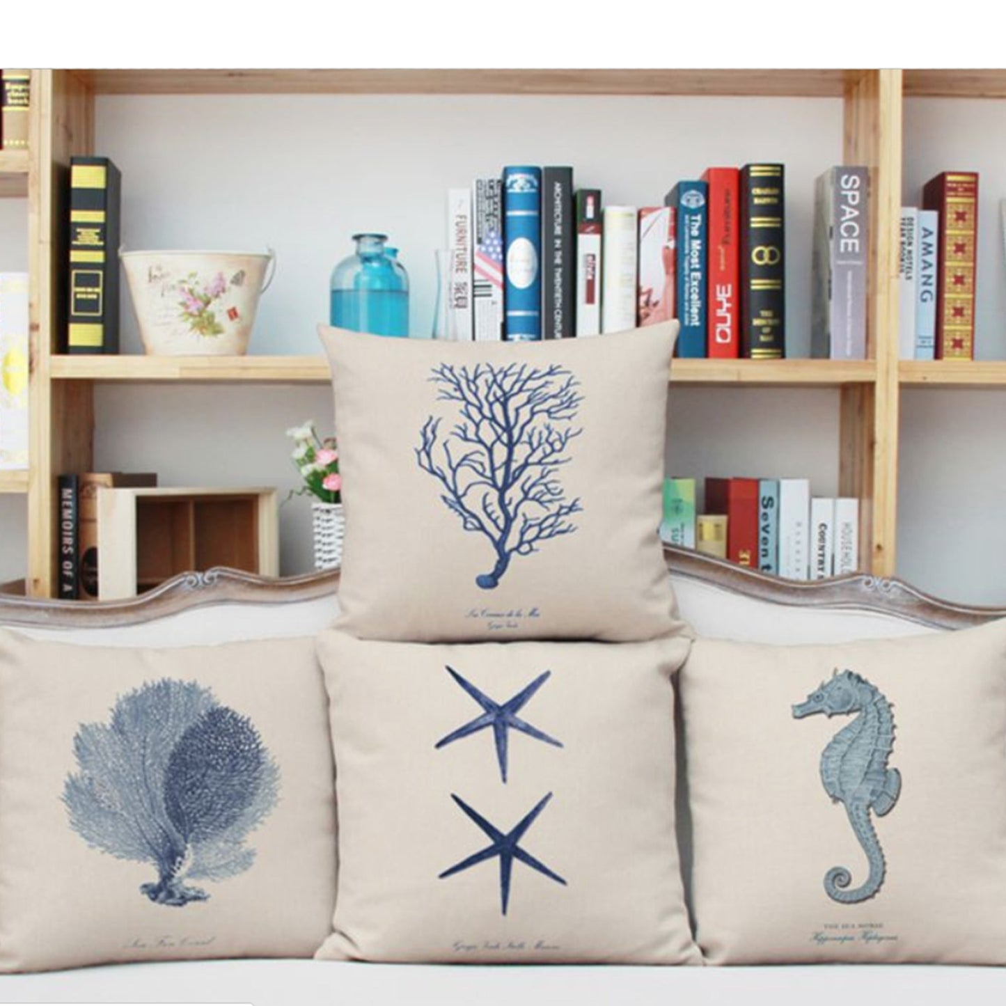 Set of 2 Square Cloth Throw Pillow Covers Ocean themes 18"x18"(With or Without Inserts)