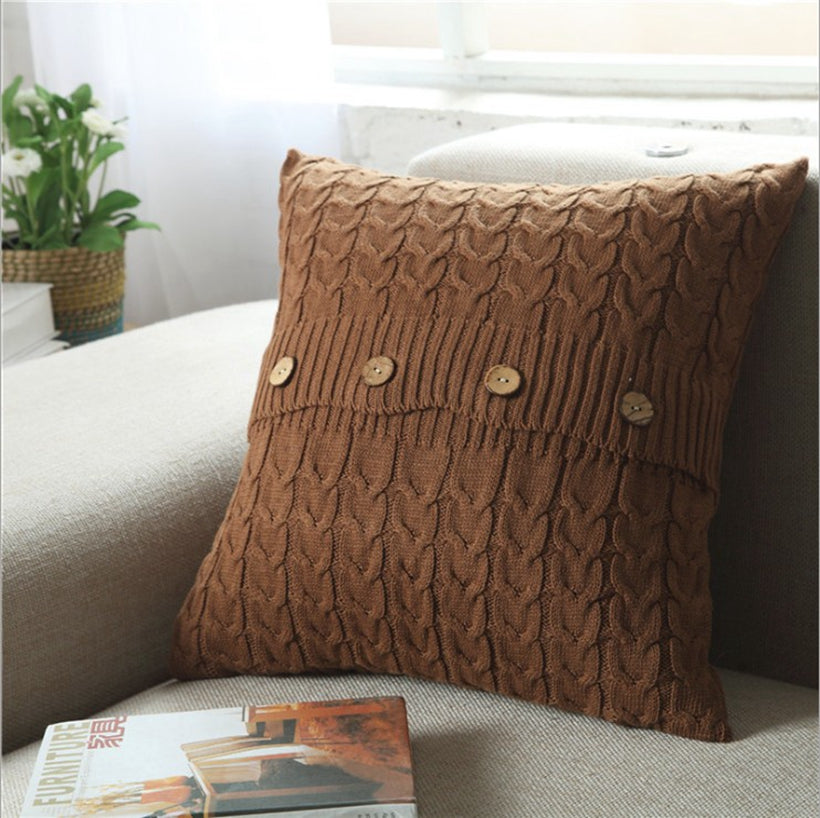 Cable knit throw pillow cover with 3 buttons closure, cover only size 18"x18"