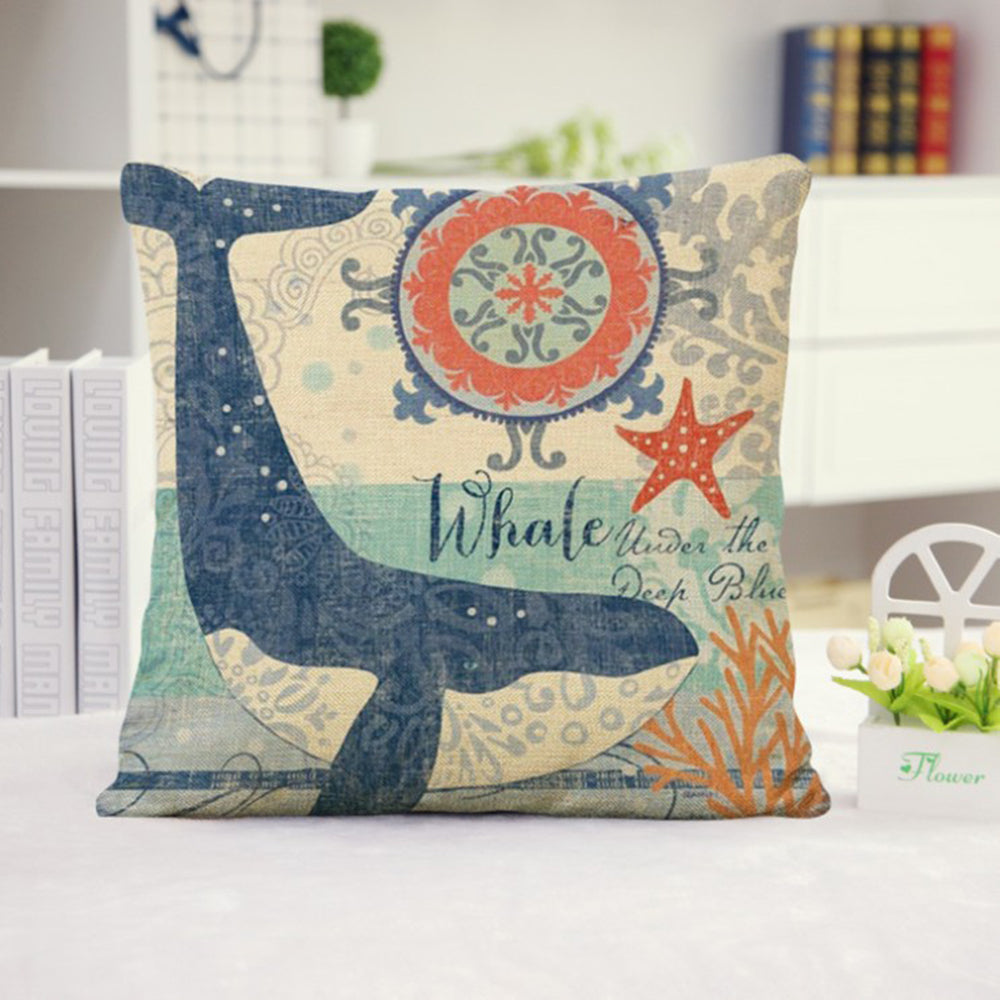 Set of 2 Square Cloth Throw Pillow Covers Ocean themes 18"x18"(With or Without Inserts)