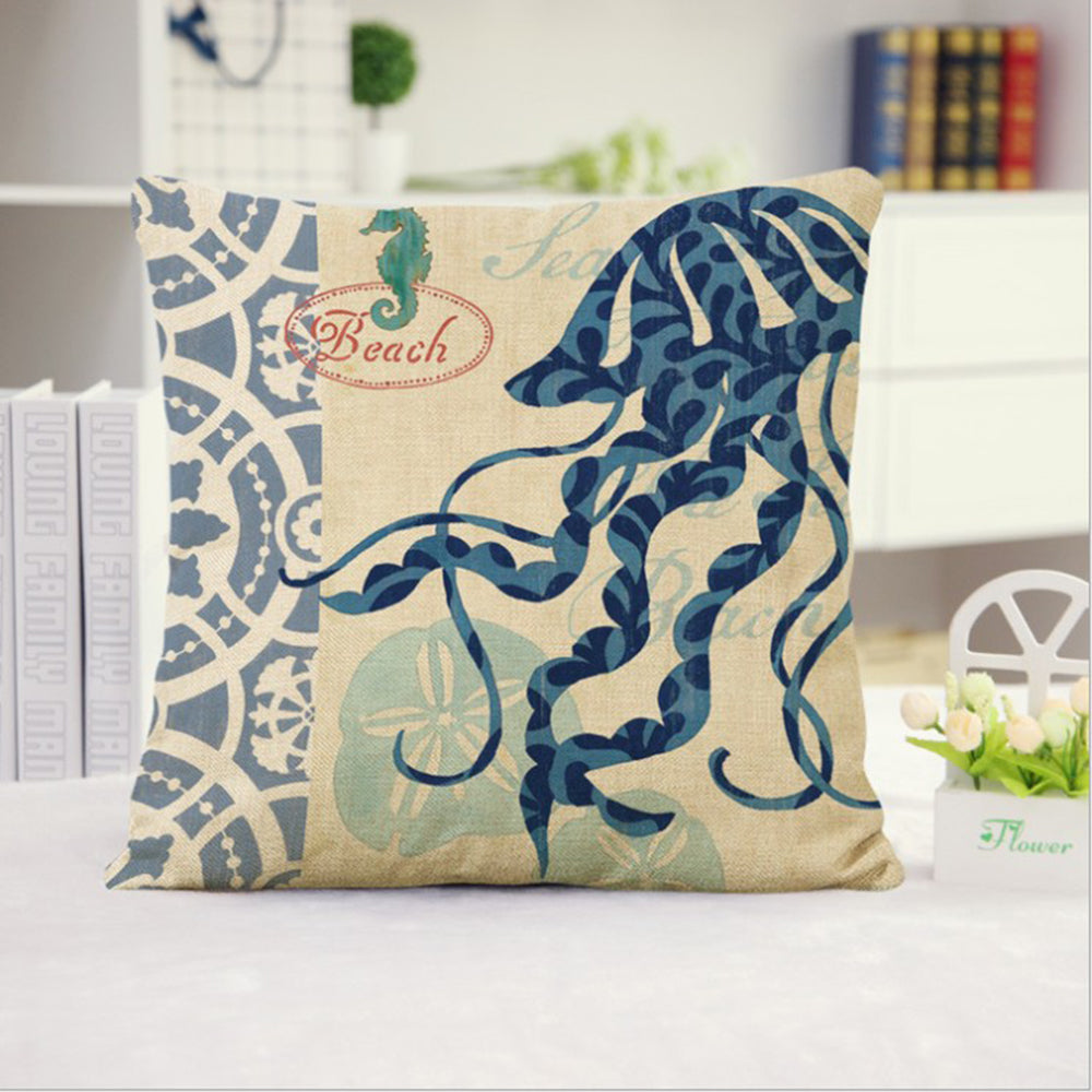 Set of 2 Square Cloth Throw Pillow Covers Ocean themes 18"x18"(With or Without Inserts)