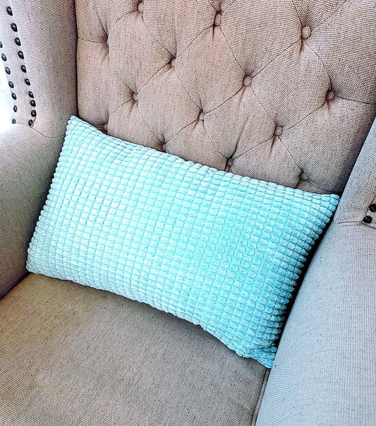 Set of 2 light blue polyester-blend throw pillows covers and inserts 12x20  inch for lumbar support