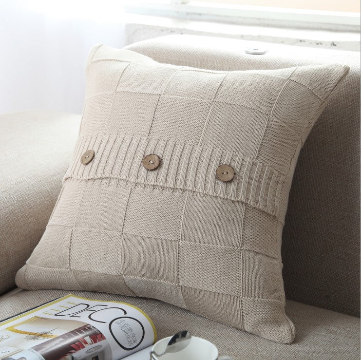 18"x18" knitted Button Throw Pillow | 9 Bold & Neutral Color Options + Insert Sizes