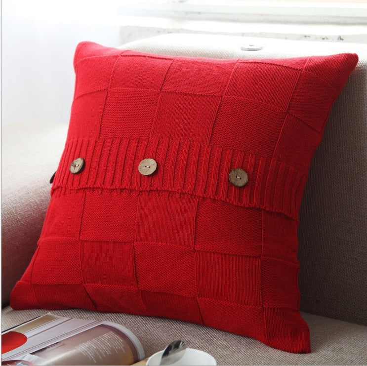 18"x18" knitted Button Throw Pillow | 9 Bold & Neutral Color Options + Insert Sizes