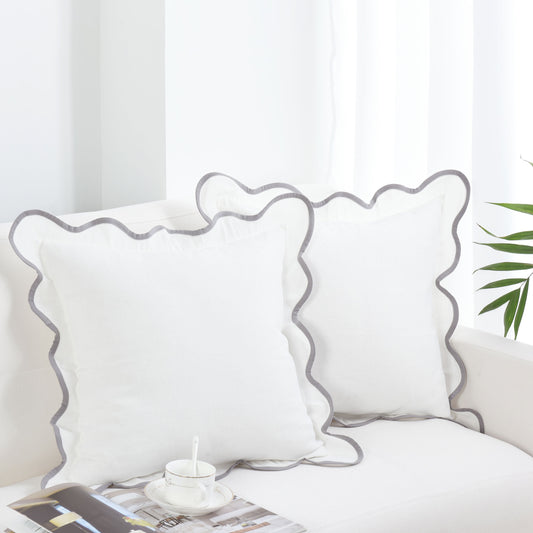 Closeout - Throw Pillow Covers with Scalloped Border, Set of 2, 18"x18", N60005