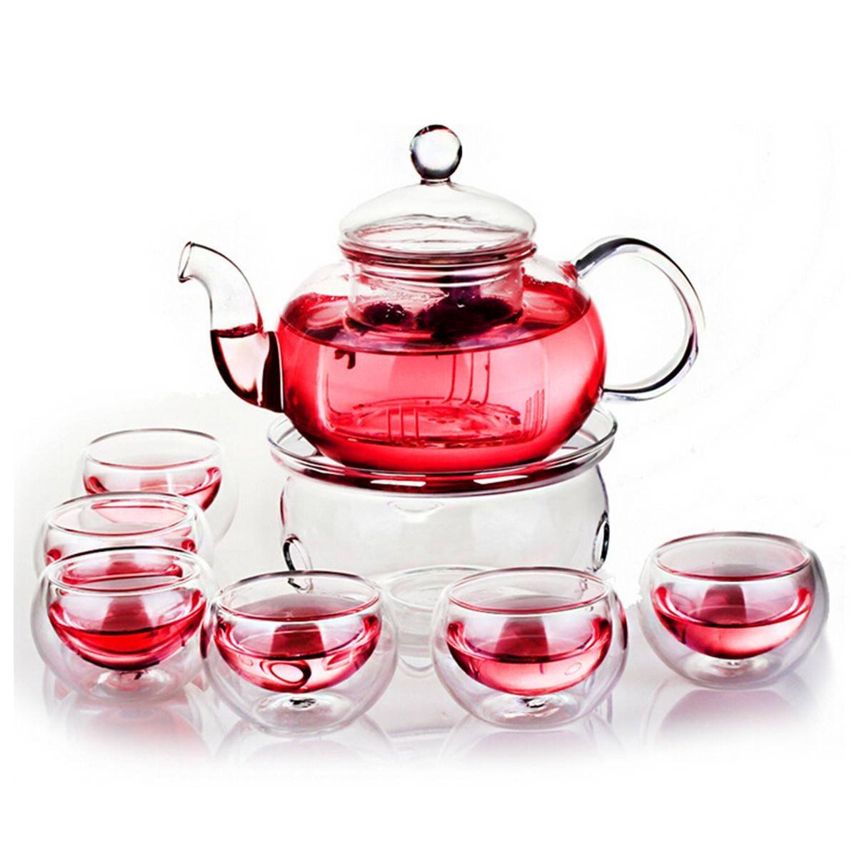 Tea set of tea pot with infuser + warmer and 6 double cups