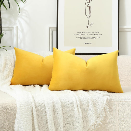 12"x20" luxury velvet lumbar support throw pillow | 7 vibrant colors |330g  insert included