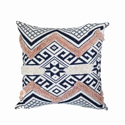 Handcrafted Square Jacquard Cotton Accent Throw Pillow, Geometric Tribal Pattern, White, Black, Beige