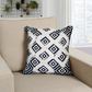 Handcrafted Square Jacquard Cotton Accent Throw Pillow, Geometric Tribal Pattern, White, Black, Beige